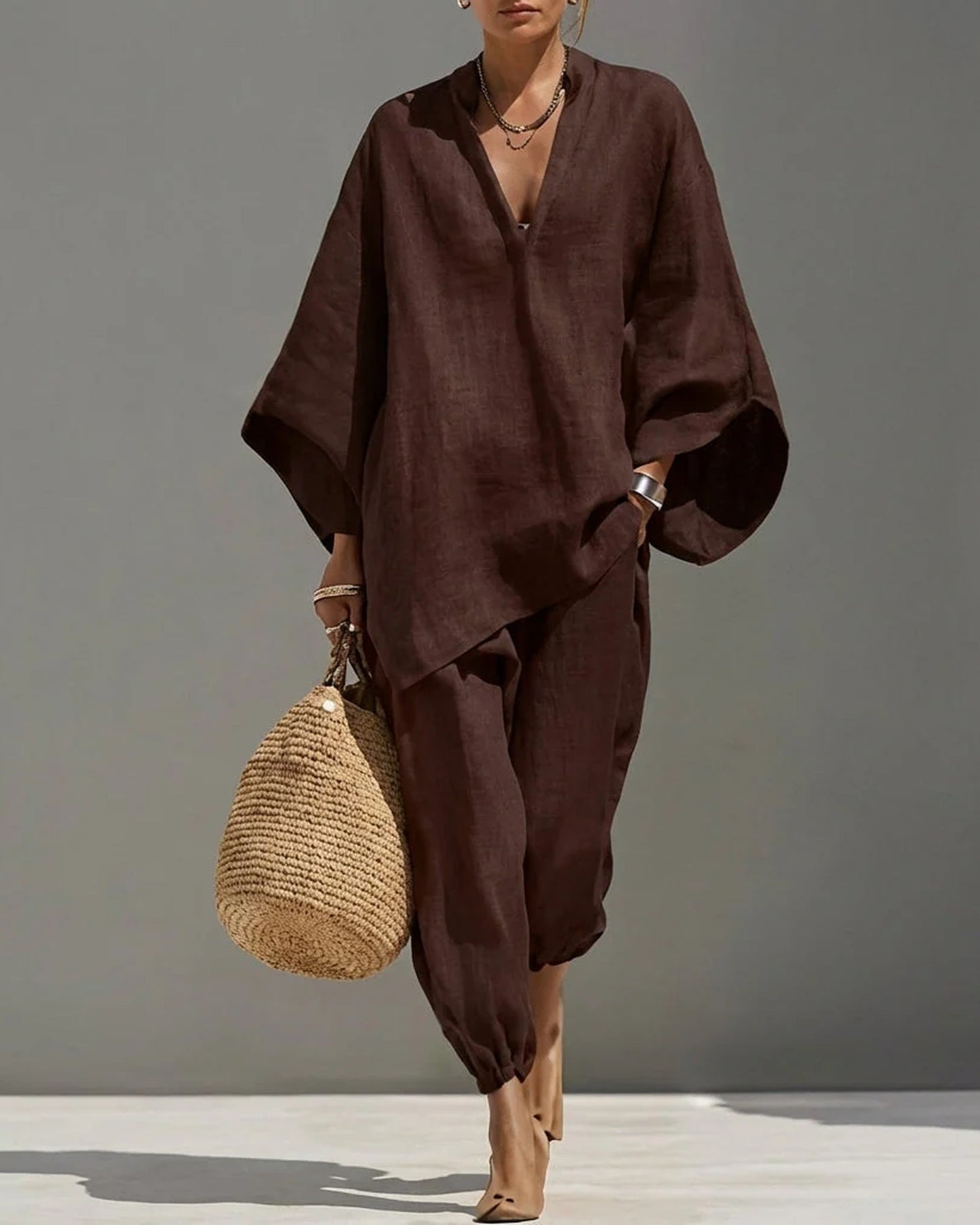 Carole-Élise Dames Co-Ord Set | V-Hals | Borstzakken