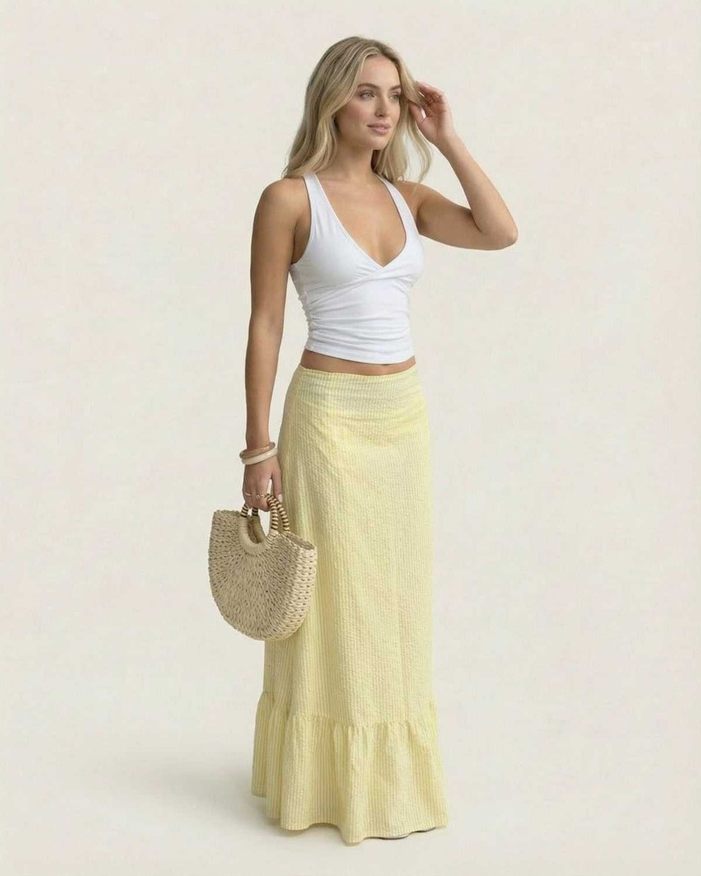 Klervie Dames Maxi Rok | Geribde Structuur | Ruffle Zoom