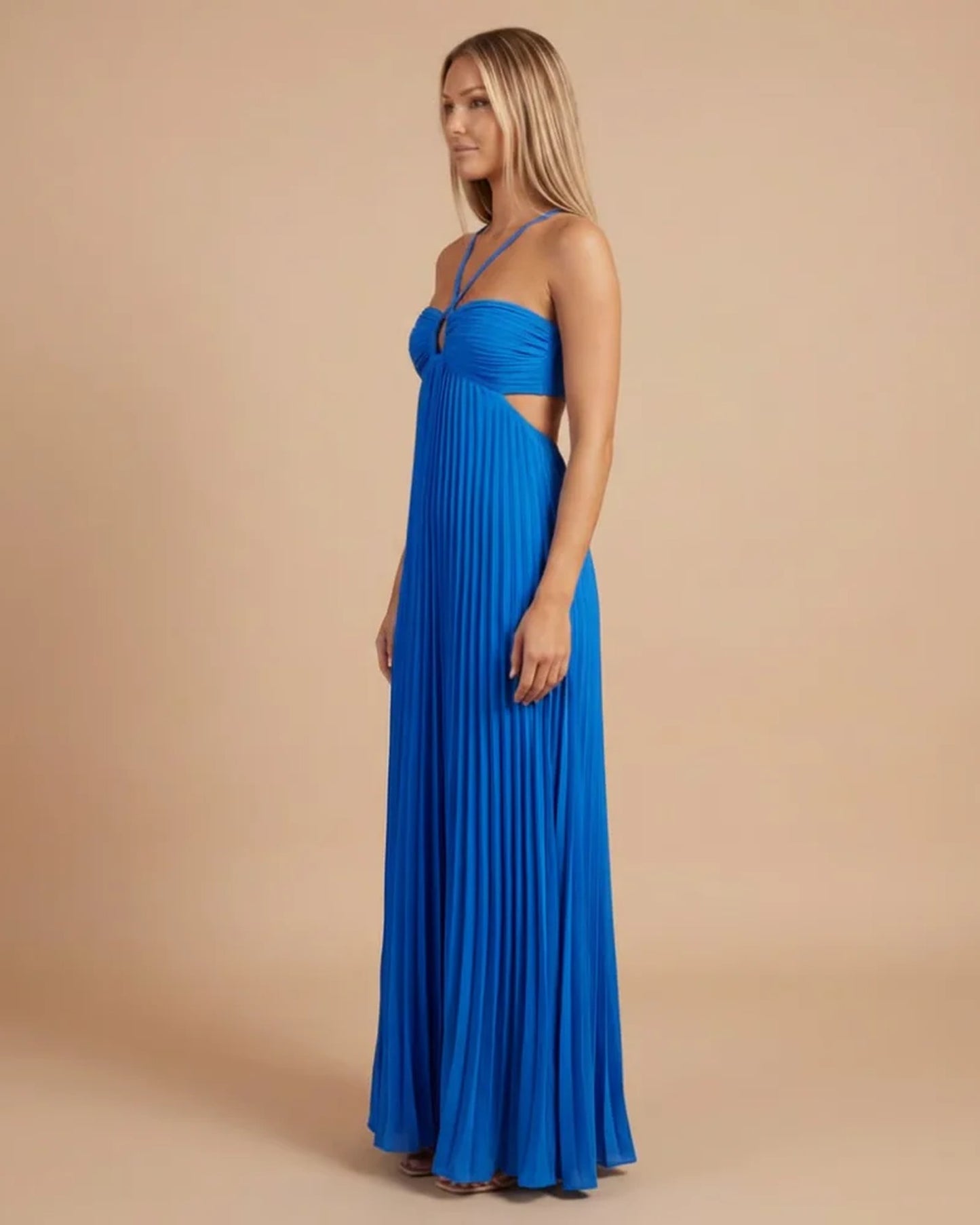 Marielle Women's Maxi Dress | Halter Neck | Pleated Skirt