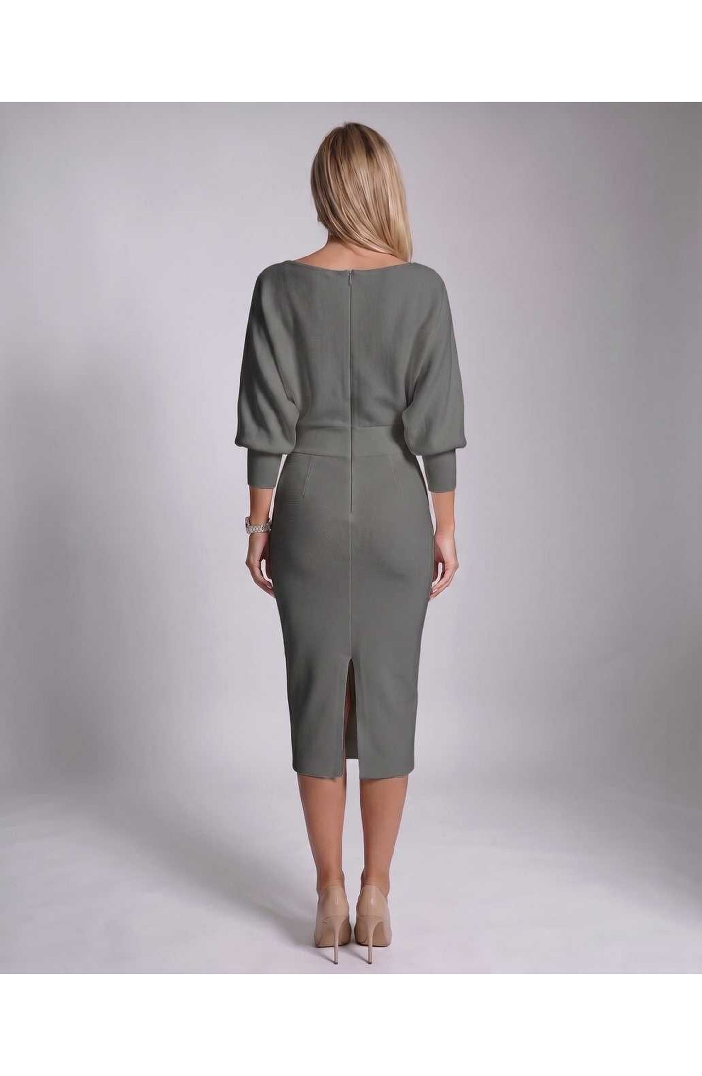 Brigitte Women's Midi Dress | Waterfall Neckline | Balloon Sleeves