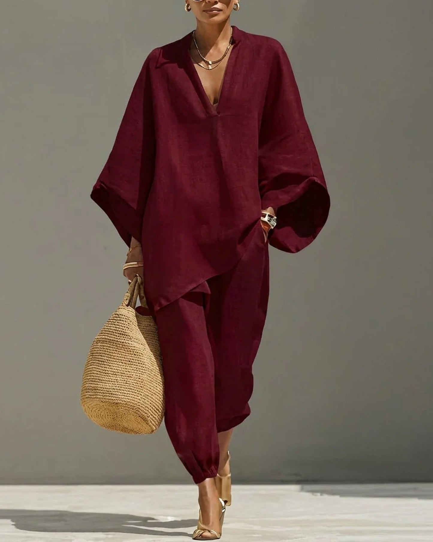 Carole-Élise Dames Co-Ord Set | V-Hals | Borstzakken