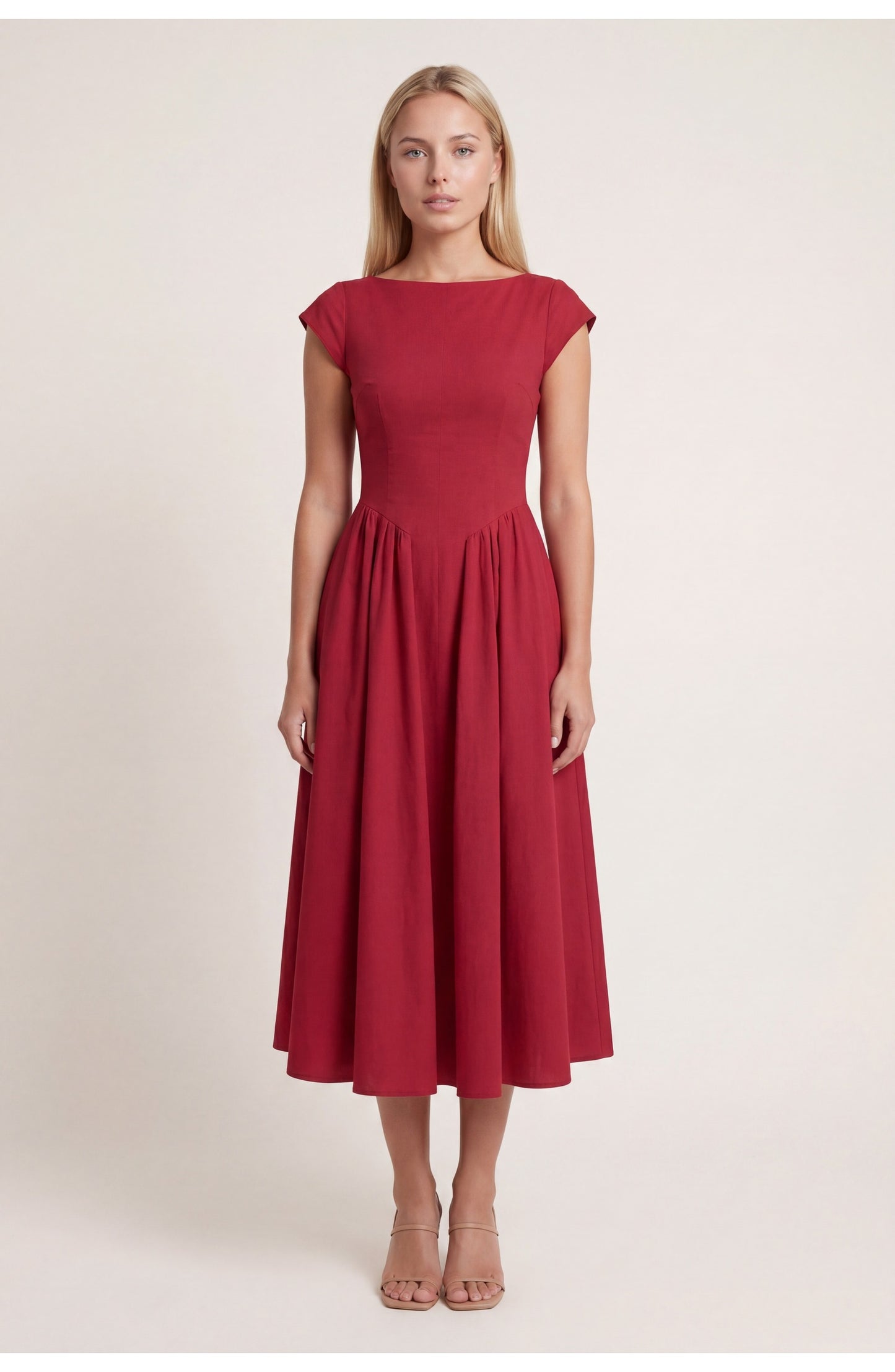 Véronique Women's Midi Dress | Round Neckline | Flared Skirt