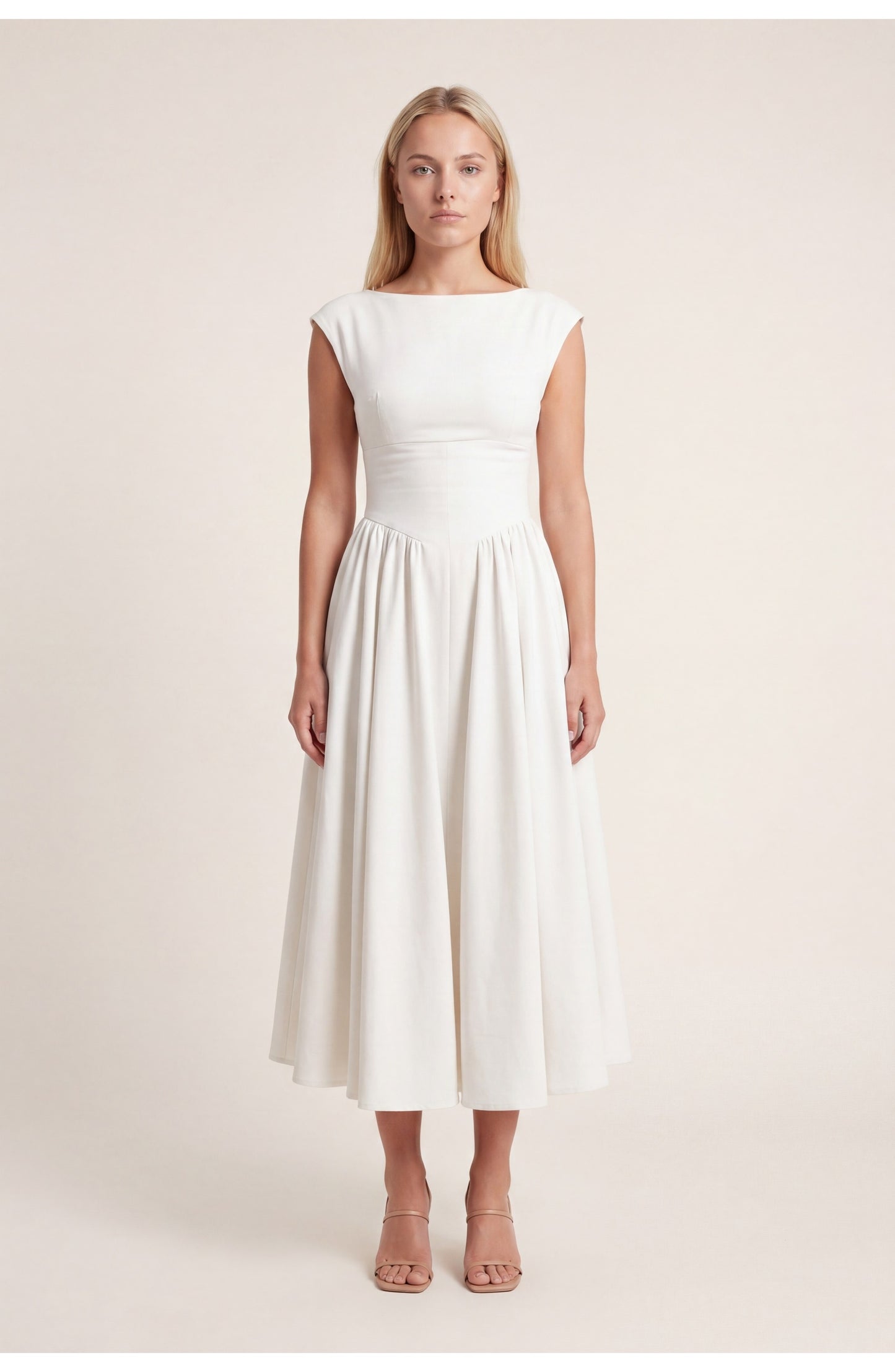Véronique Women's Midi Dress | Round Neckline | Flared Skirt