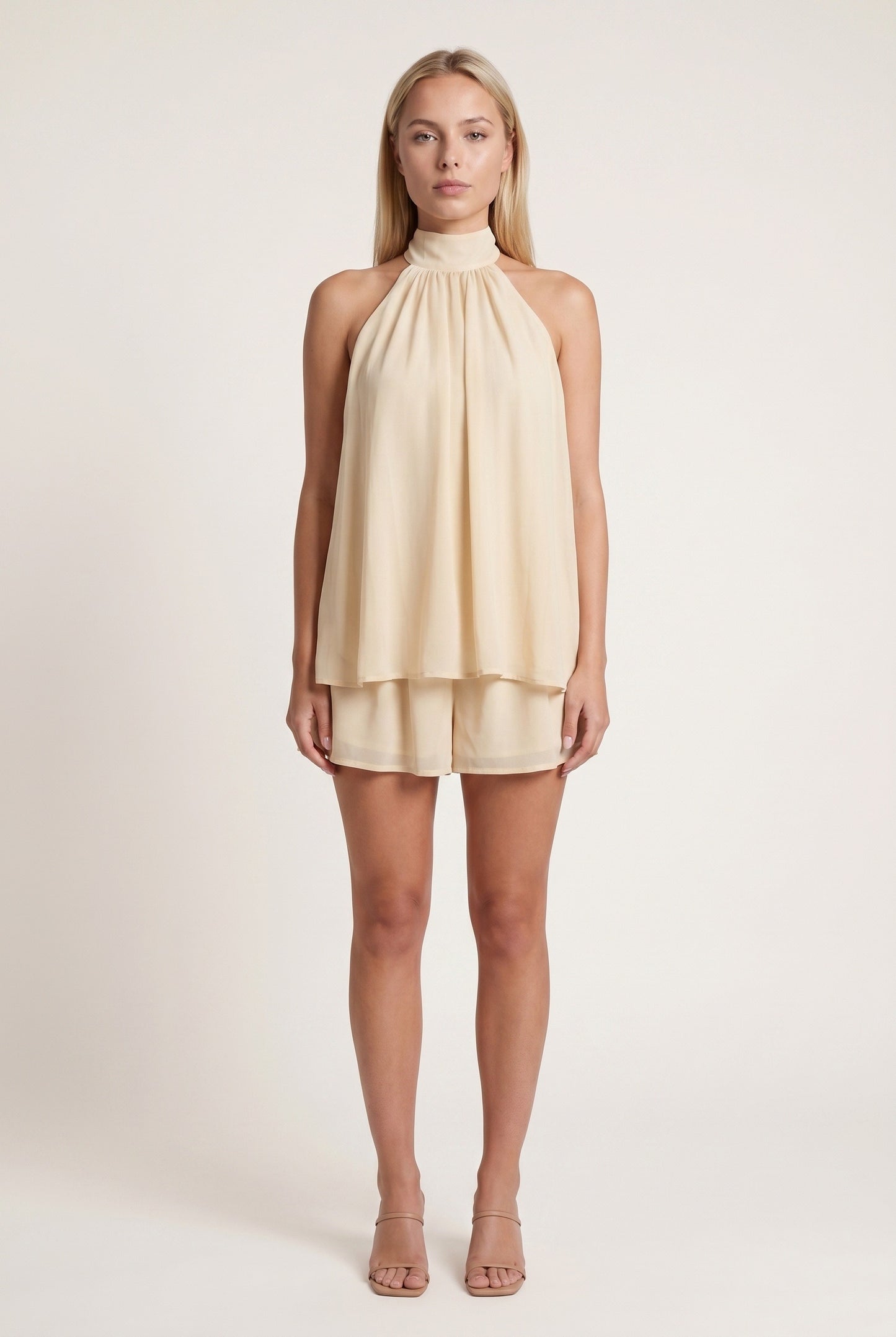 Reine Dames Mini Jurk | Halter Nekband | Gelaagde Rok