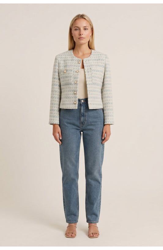 Danielle Women's Cropped Jacket | Round Neckline | Tweed