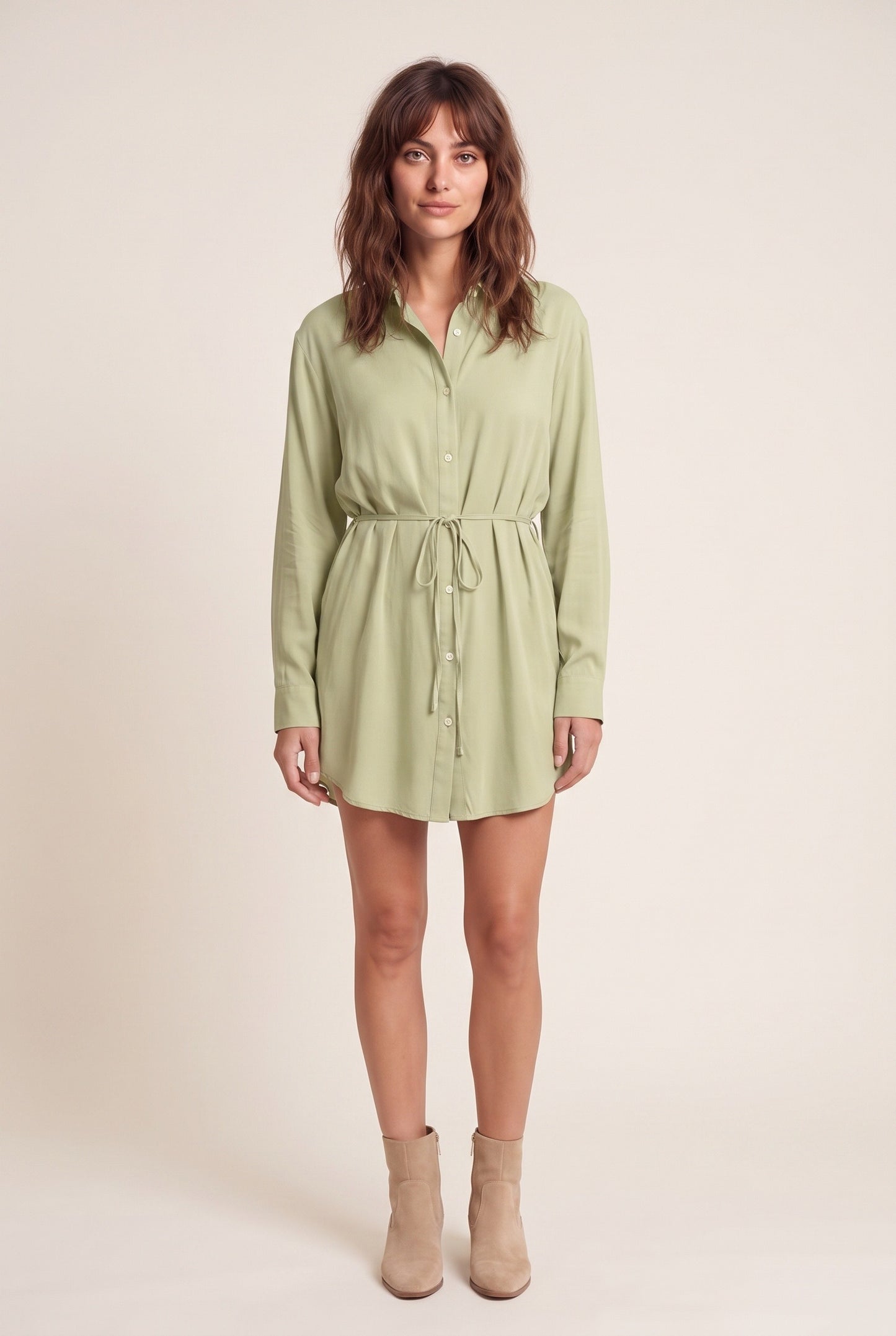 Zéphyrine Dames Mini Jurk | Blousekraag met knopen | Ceintuur in taille