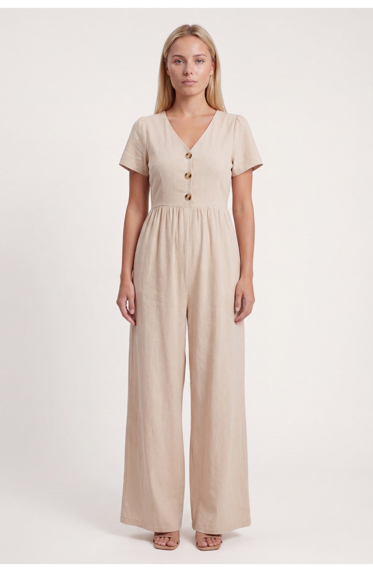 Régine Dames Jumpsuit | V-Hals met Knopen | Hoge Taille