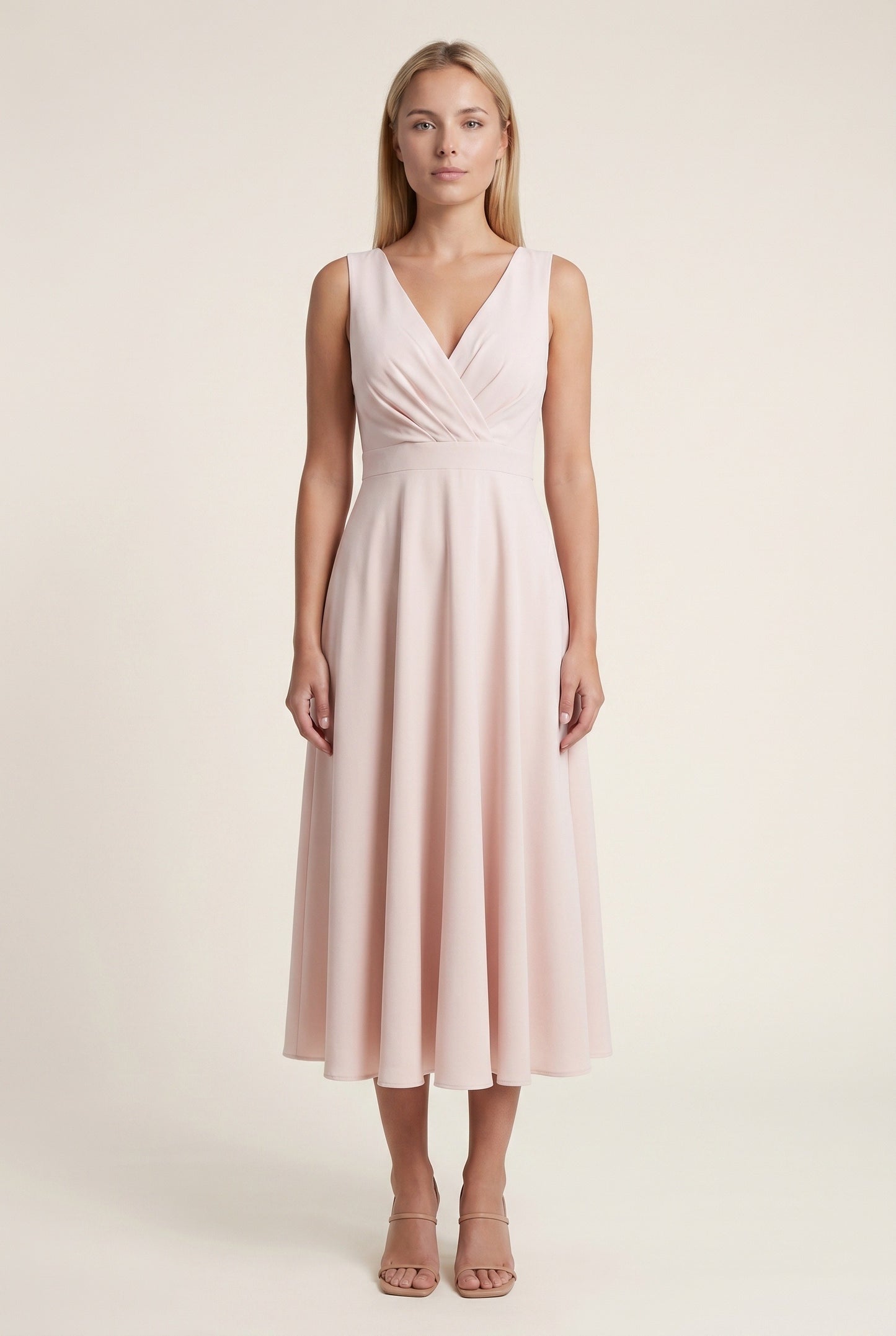 Olive Dames Midi Jurk | Overslag V-Hals | Uitlopende A-Lijn Rok