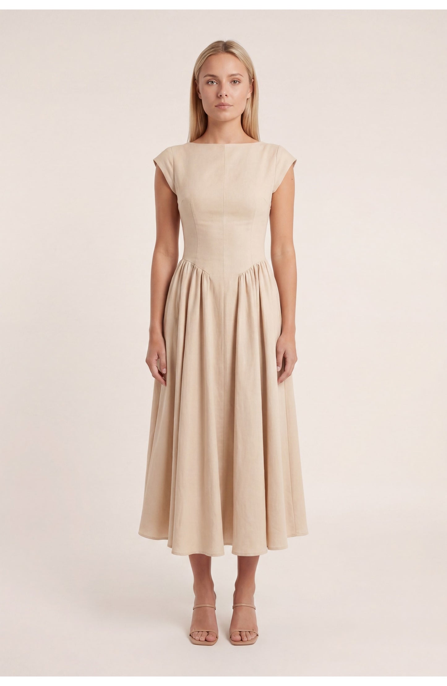 Véronique Women's Midi Dress | Round Neckline | Flared Skirt