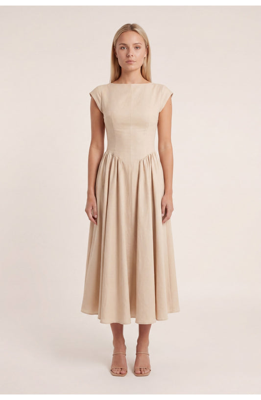 Véronique Women's Midi Dress | Round Neckline | Flared Skirt