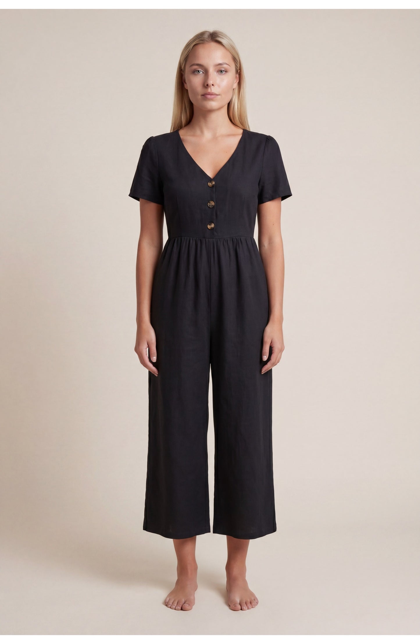 Régine Dames Jumpsuit | V-Hals met Knopen | Hoge Taille