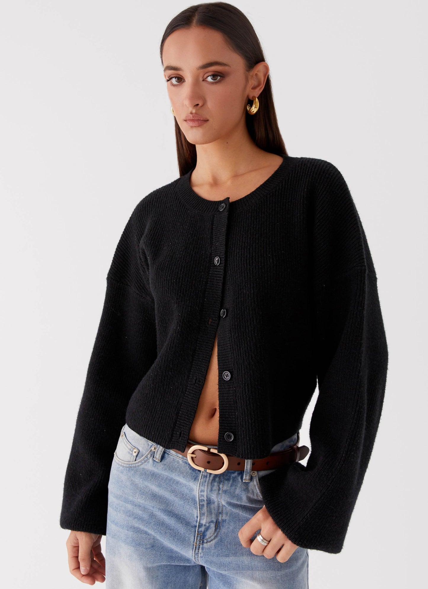 Darya Gebreide Cardigan | Cropped Ontwerp met Brede Mouwen