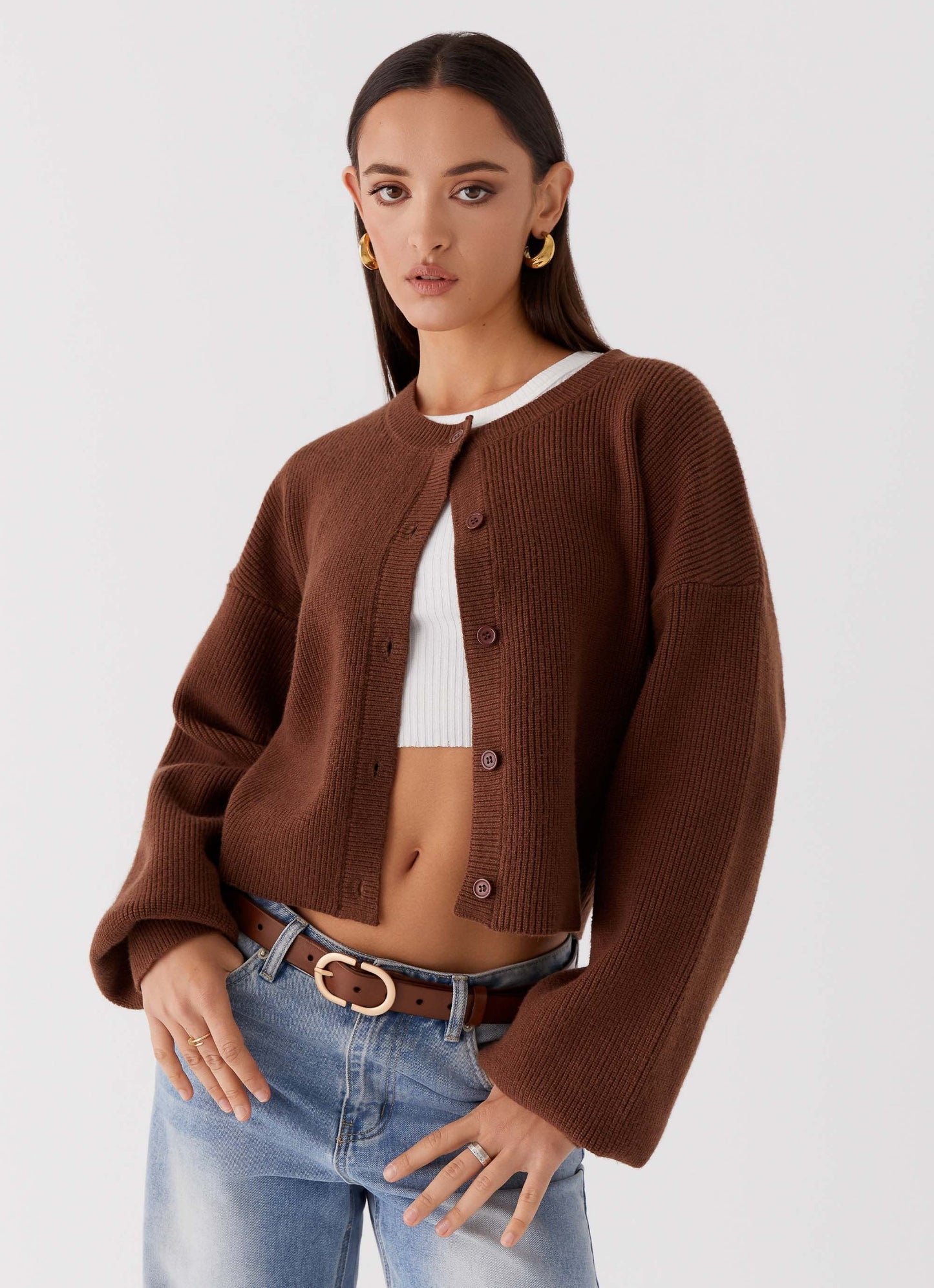 Darya Gebreide Cardigan | Cropped Ontwerp met Brede Mouwen