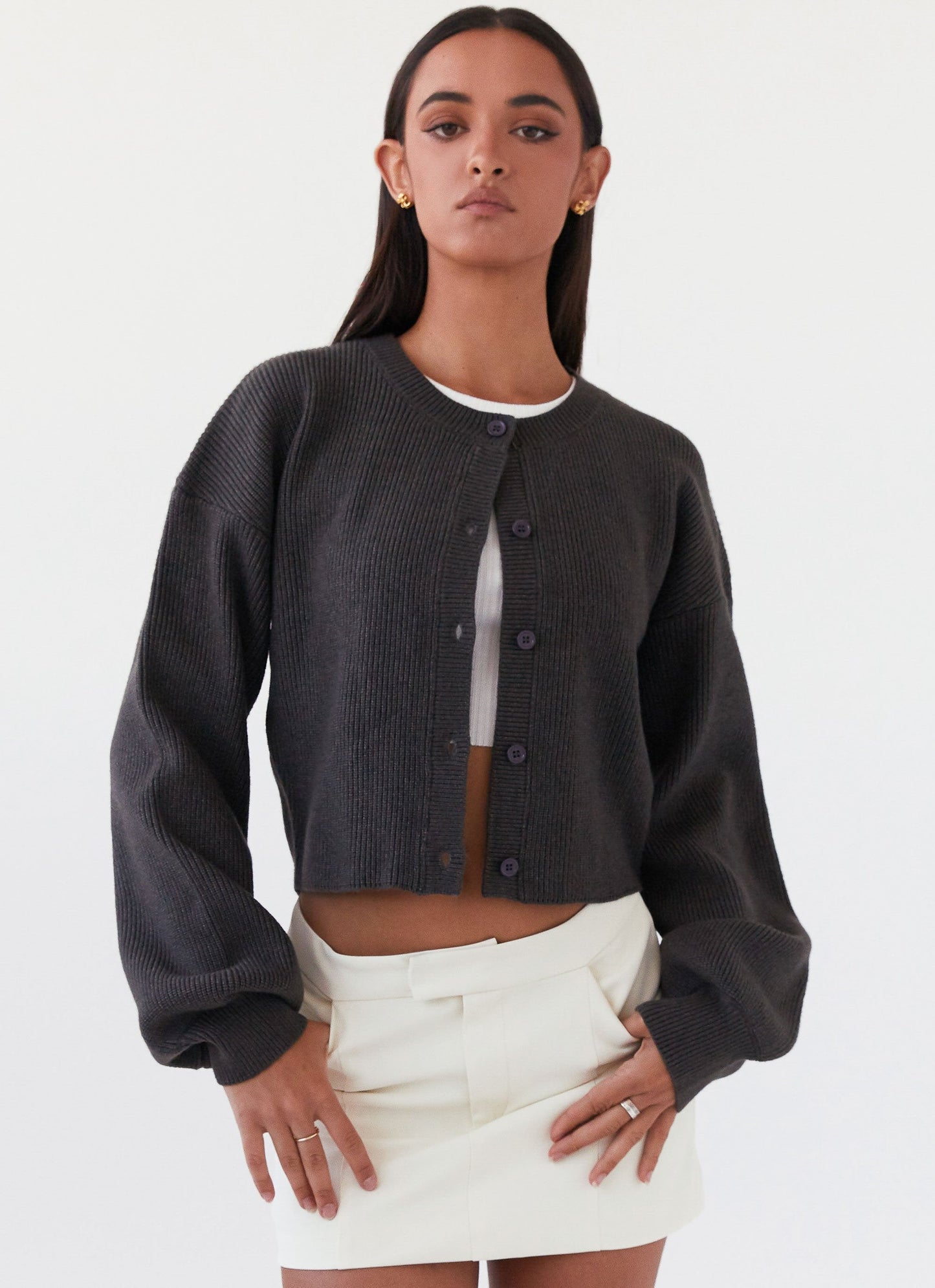 Darya Gebreide Cardigan | Cropped Ontwerp met Brede Mouwen
