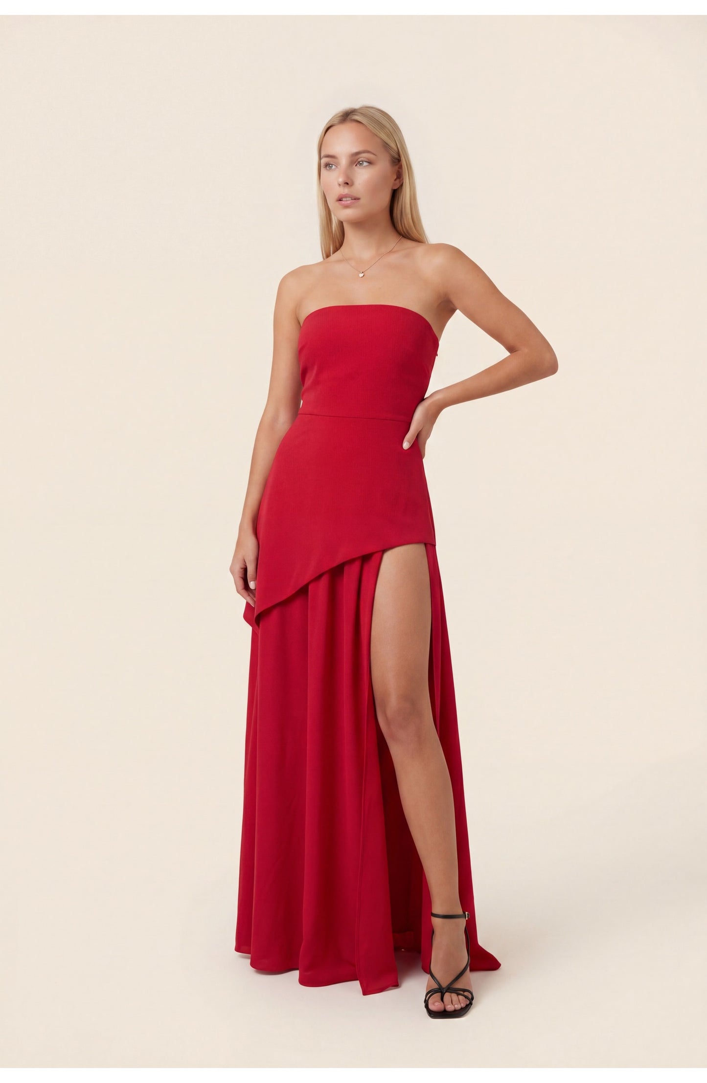 Joëlle Dames Maxi Jurk | Strapless Bandeau | Gelaagde Semi-Transparante Rok