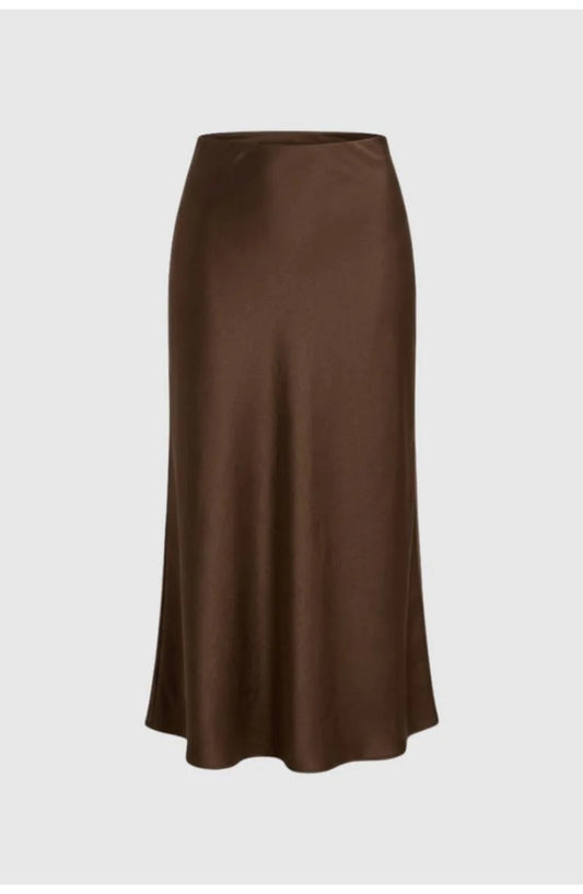 Dames Satijnen Midi Rok | A-Lijn | Hoge Taille