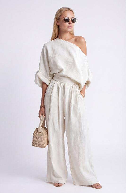 Dames Tweedelige Set | Elegant Wit Design | Verfijnd Ensemble