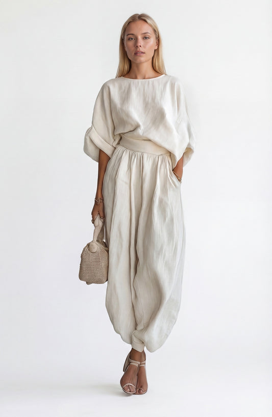 Dames Tweedelige Set | Elegant Wit Design | Verfijnd Ensemble