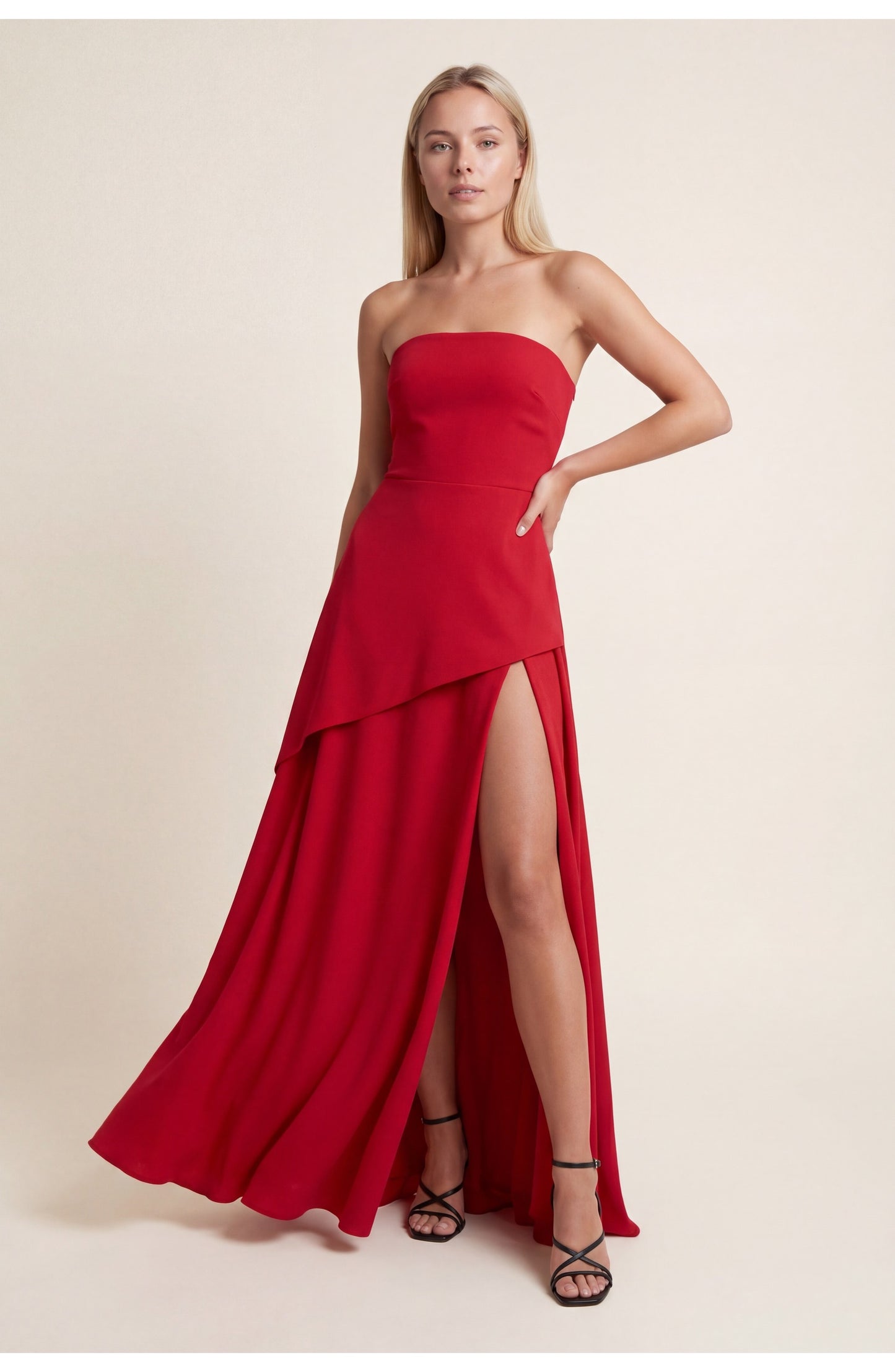 Joëlle Dames Maxi Jurk | Strapless Bandeau | Gelaagde Semi-Transparante Rok