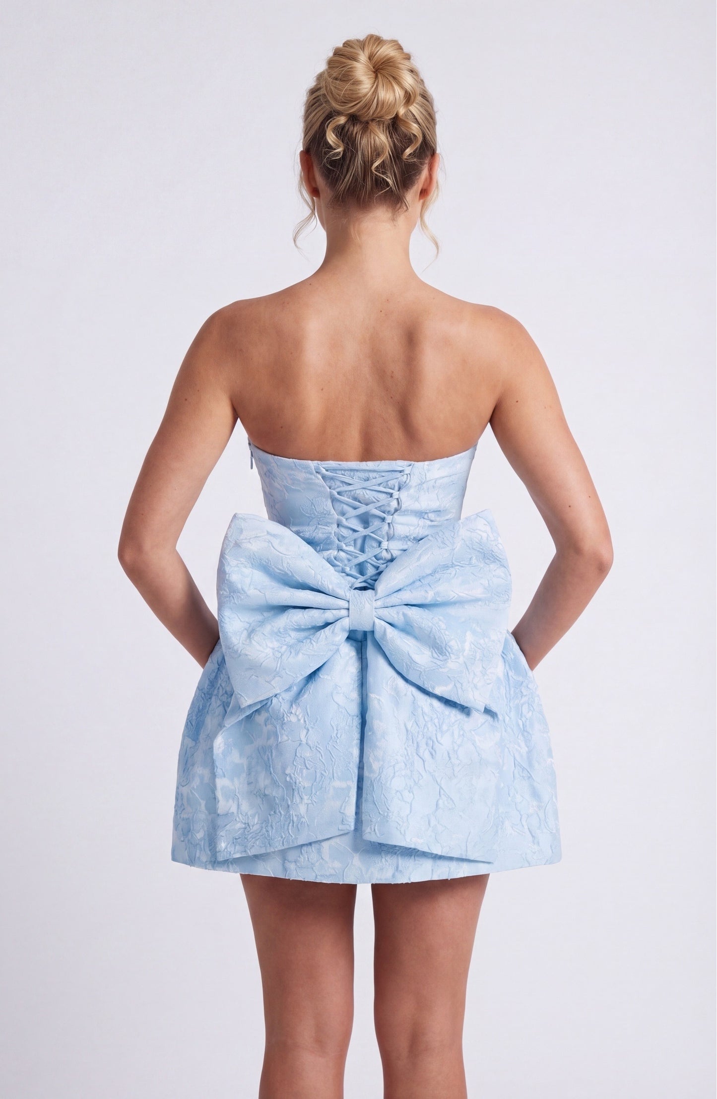 Women's Mini Dress | Floral Jacquard | Lace-Up Detail