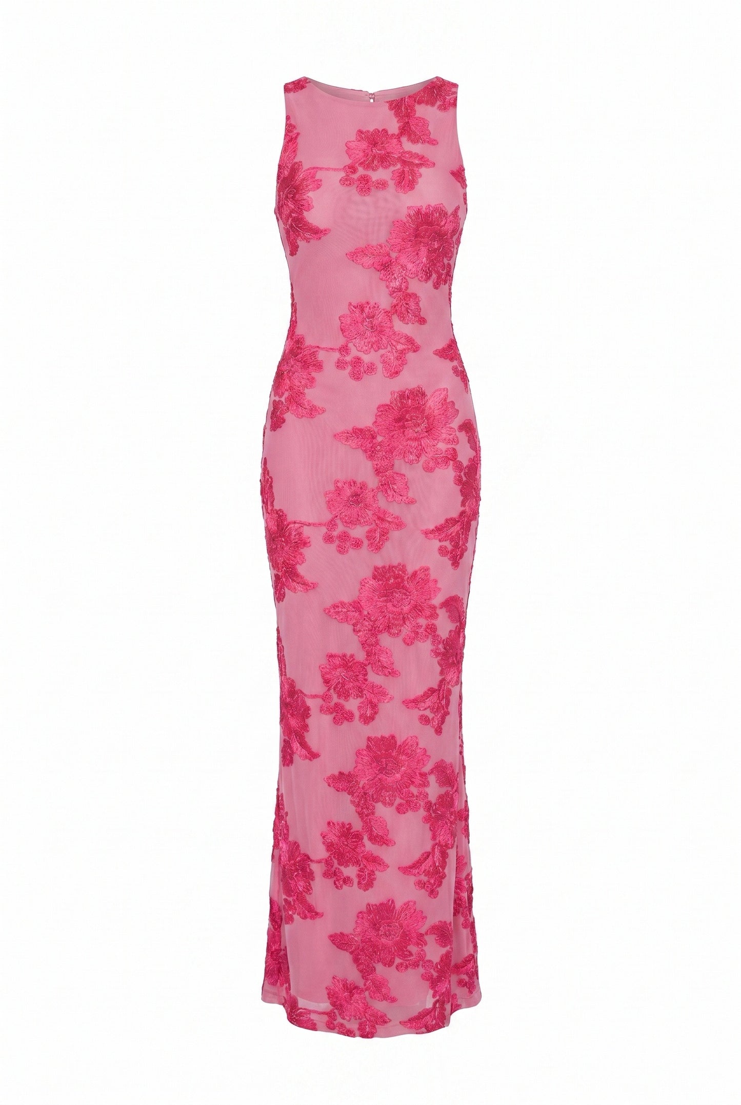 Women's Maxi Dress | Pink Floral Sequins | Sleeveless