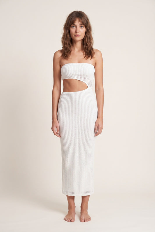 Women's Maxi Dress White | Bandeau Top with Cutout | White