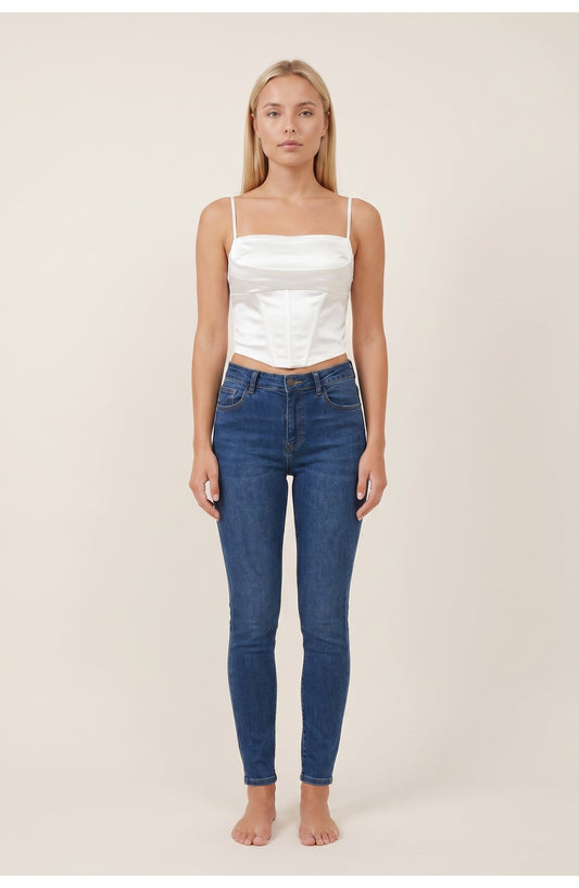 Dames Top | Rechte Bandeau Halslijn | Witte Cropped Pasvorm