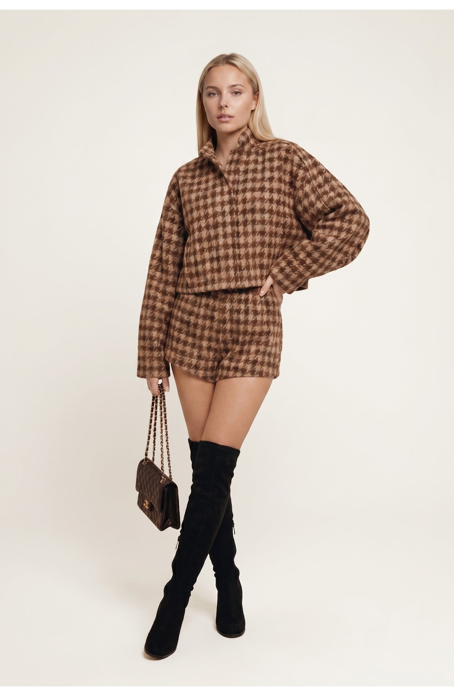 Clémence Women's Co-ord Set | Check Pattern | Jacket and Shorts