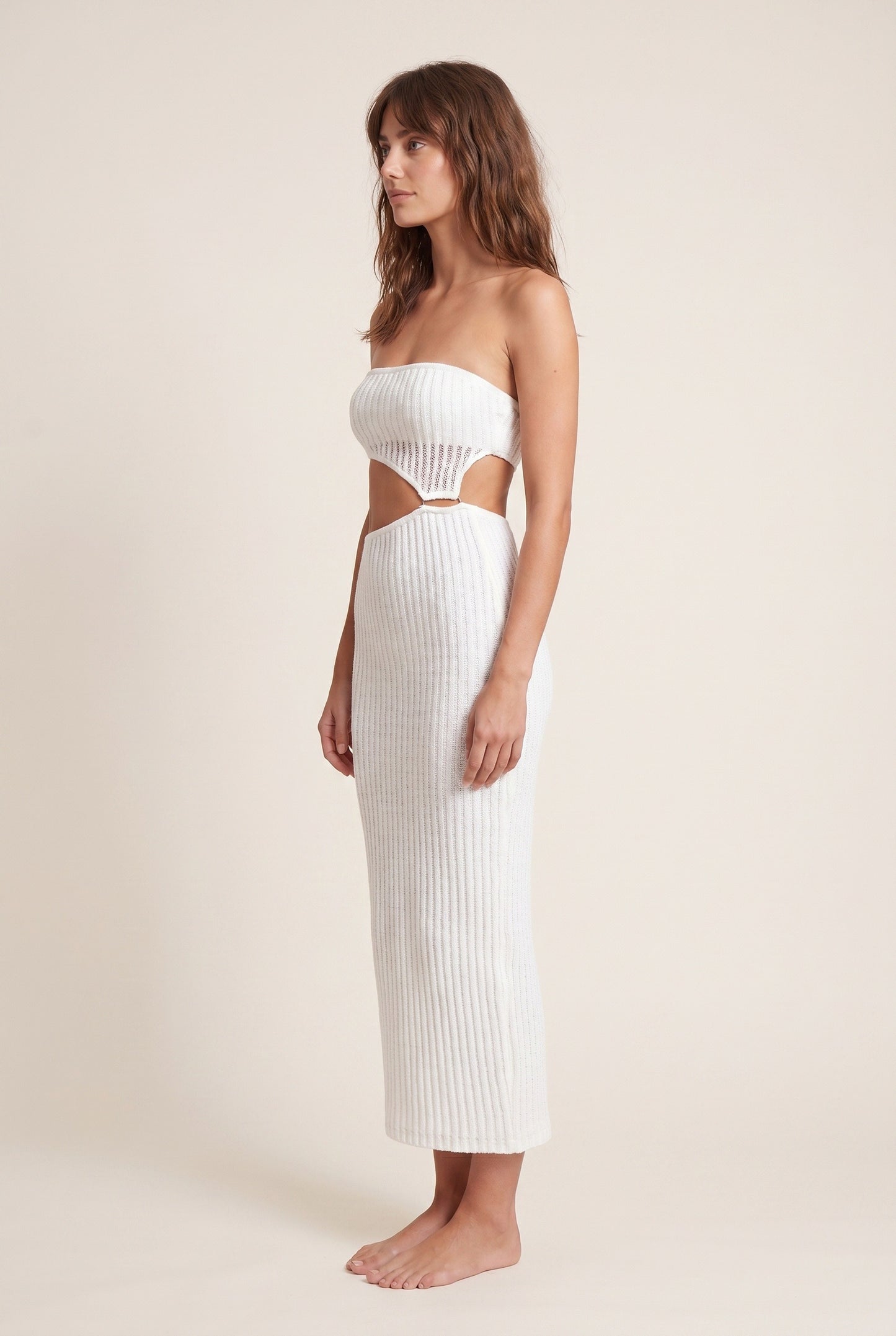 Dames Maxi Jurk Wit | Bandeau Top met Cutout | Wit