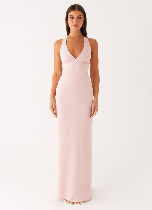 Alessia Maxi-jurk | Halter en Rugkruising in Zachtroze 1