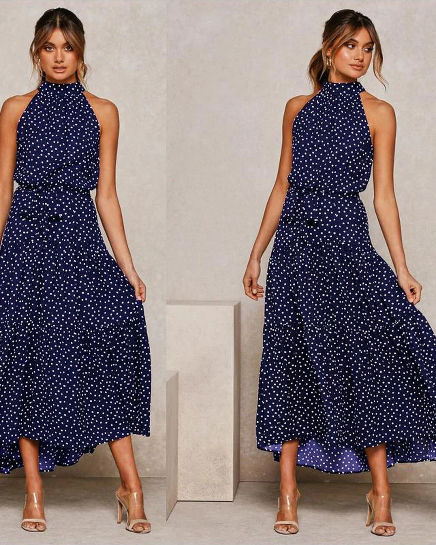 Aubeline Dame Midi Kjole | Halterneck | Lagdelte Frynser