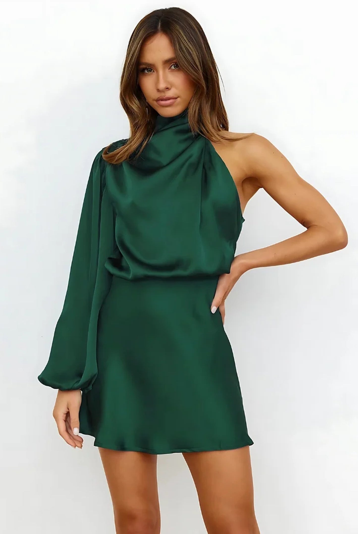 Alba Dames Midi Jurk | Draperingsdetail | Asymmetrische Snit