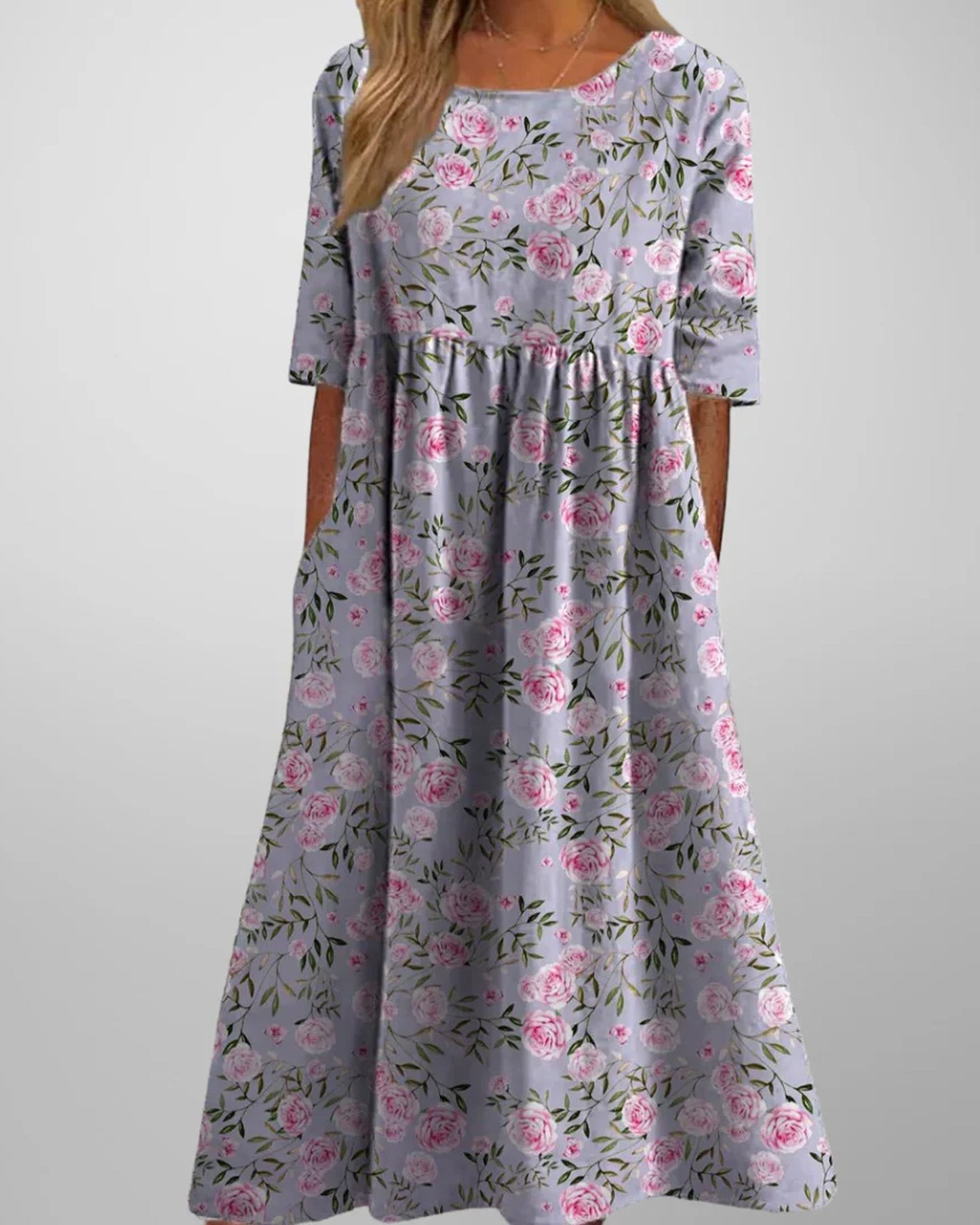 Cléophée Dames Midi Jurk | Bloemenprint | Halve Mouwen