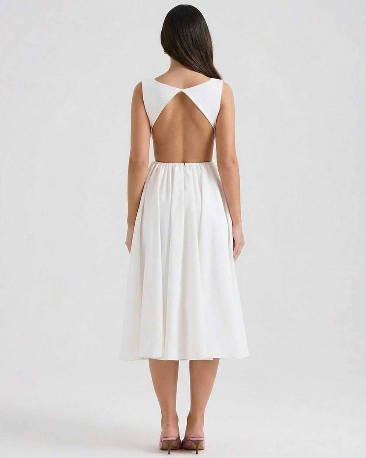 Elena Midi Jurk Dames | A-lijn | Mouwloos | Open Rugdetail 1