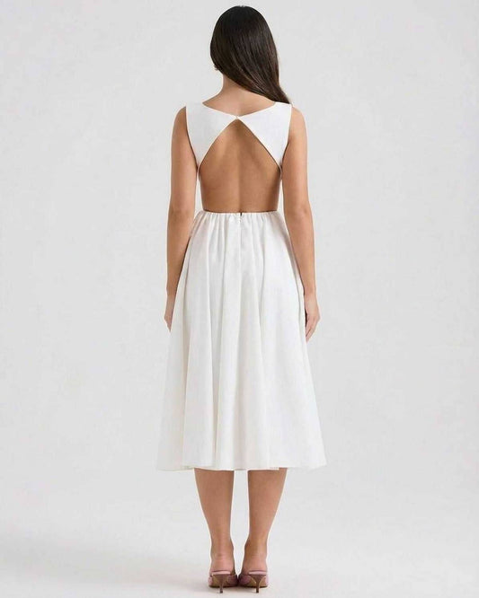 Elena Midi Jurk Dames | A-lijn | Mouwloos | Open Rugdetail 1
