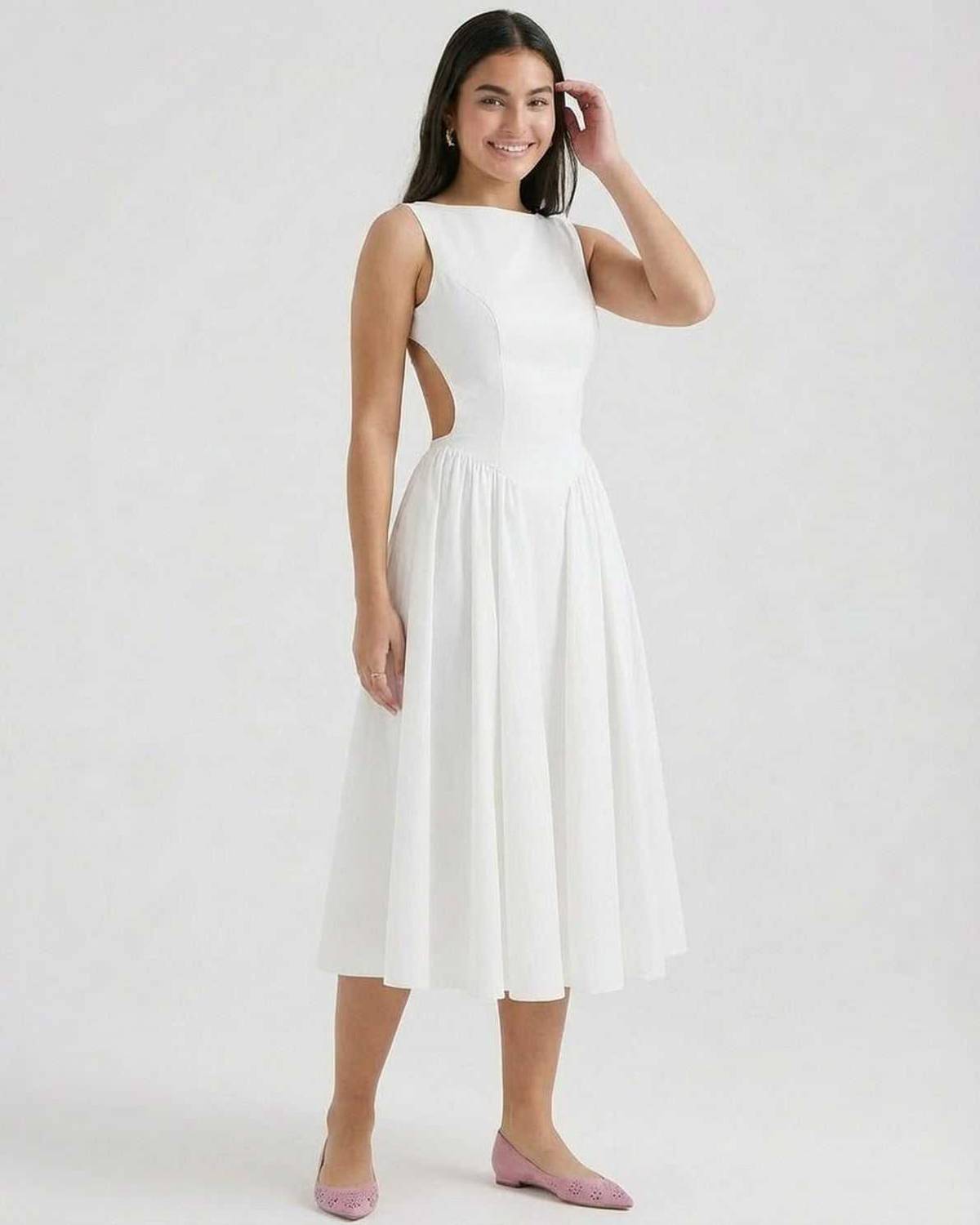 Elena Midi Jurk Dames | A-lijn | Mouwloos | Open Rugdetail 4