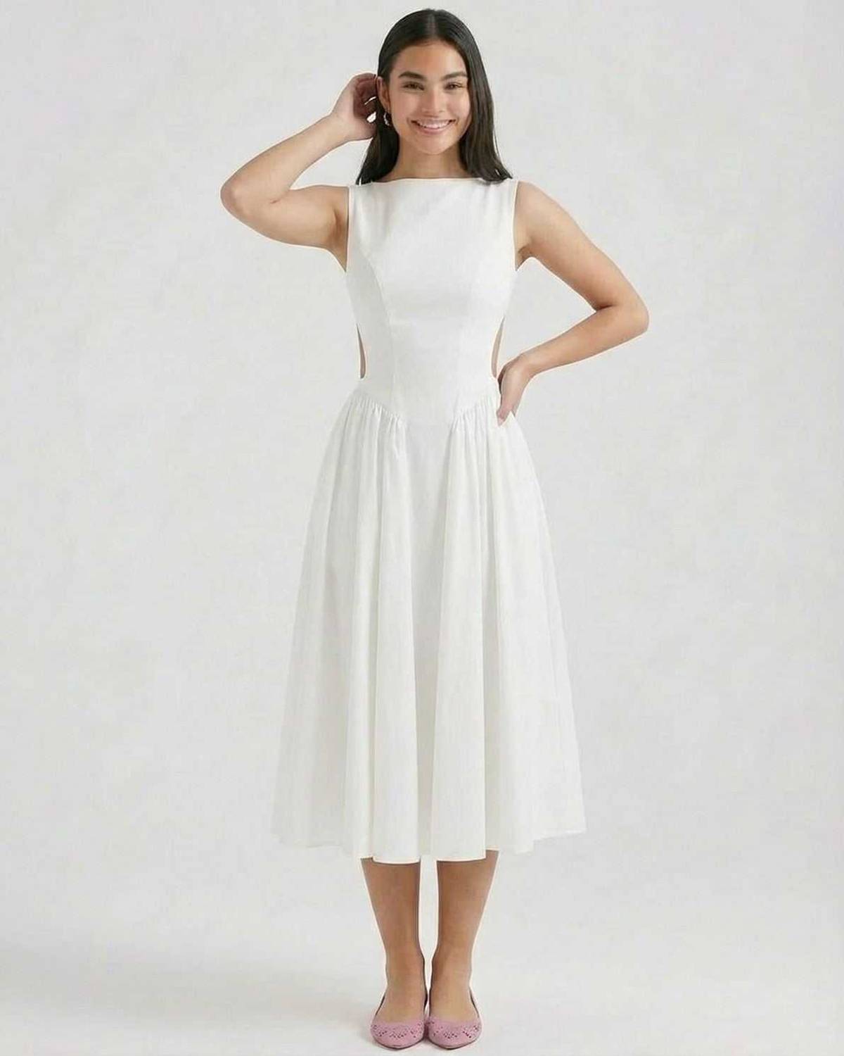 Elena Midi Jurk Dames | A-lijn | Mouwloos | Open Rugdetail 5