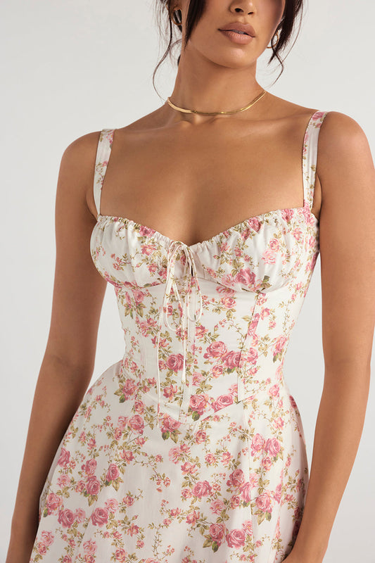 Elin Midi Jurk Dames | Bloemenprint met Zijsplit 2