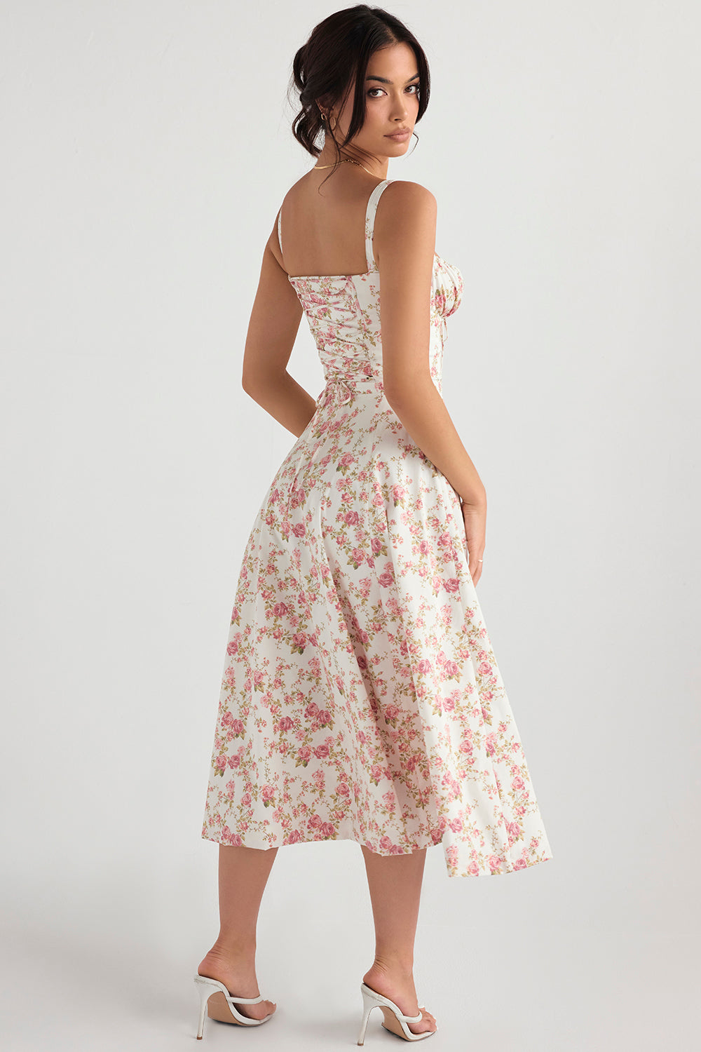 Elin Midi Jurk Dames | Bloemenprint met Zijsplit 4