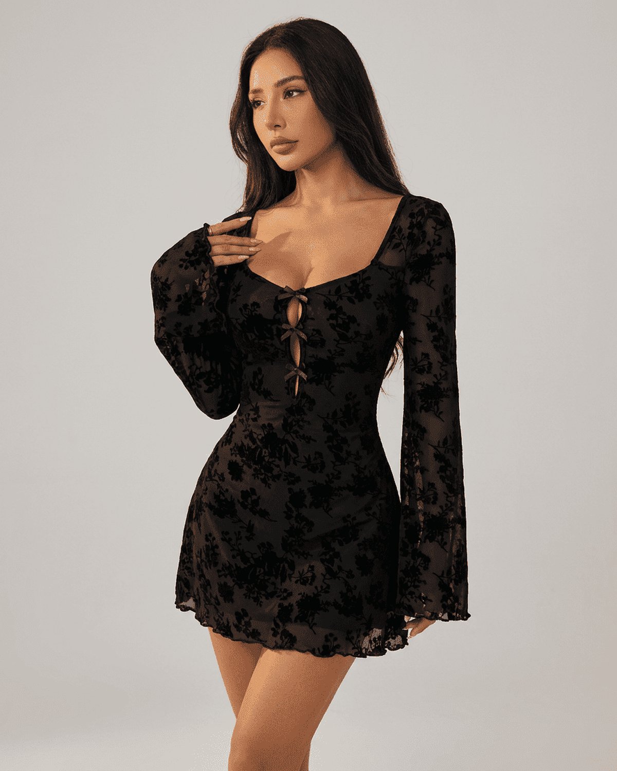 Fiorenza Dames Mini Jurk | Bodycon | Met Cut-out | Lange Mouwen 0