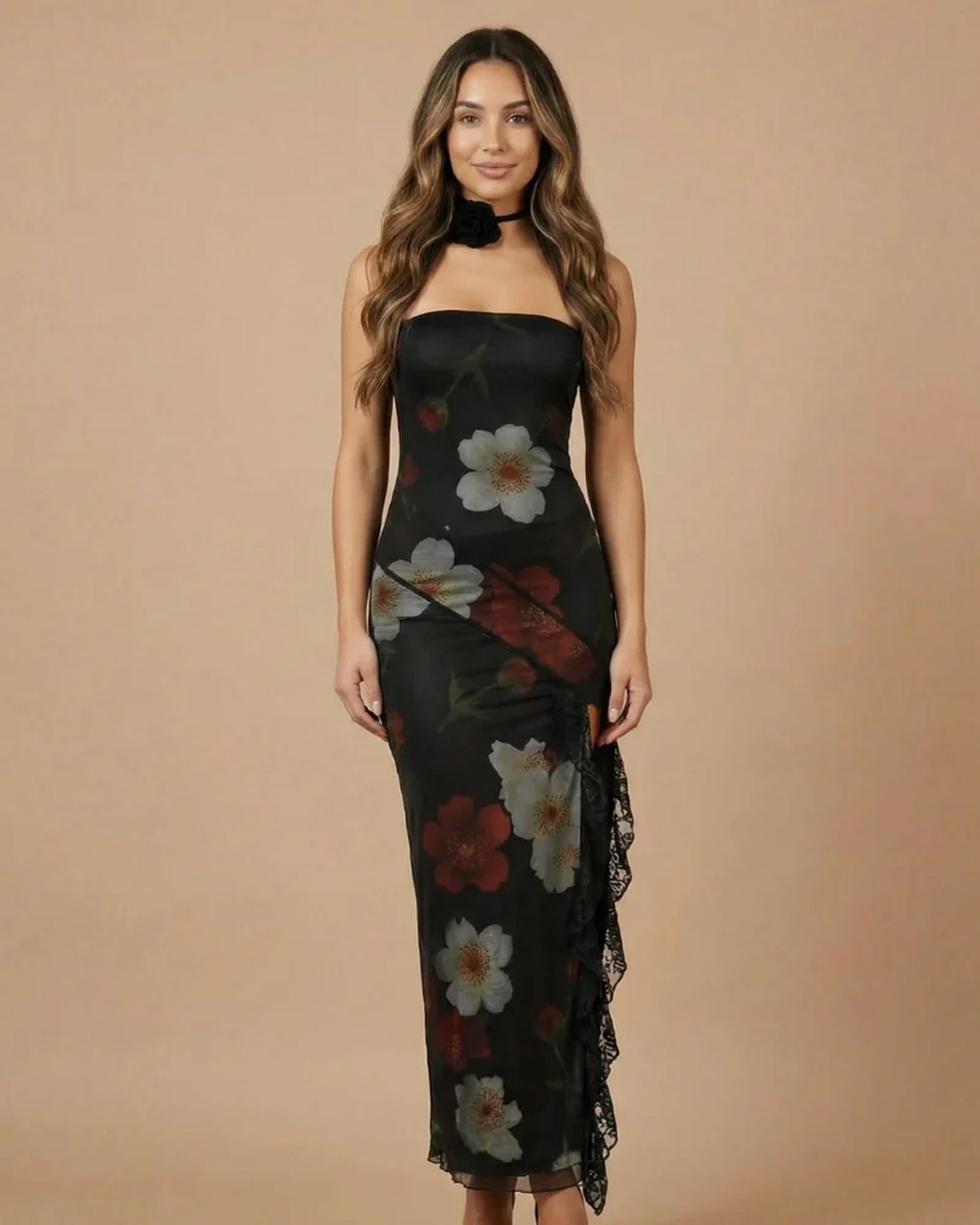 Milena Women's Maxi Dress | Strapless | Ruches Split