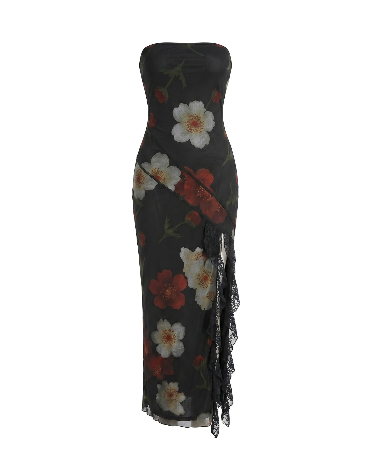 Milena Women's Maxi Dress | Strapless | Ruches Split