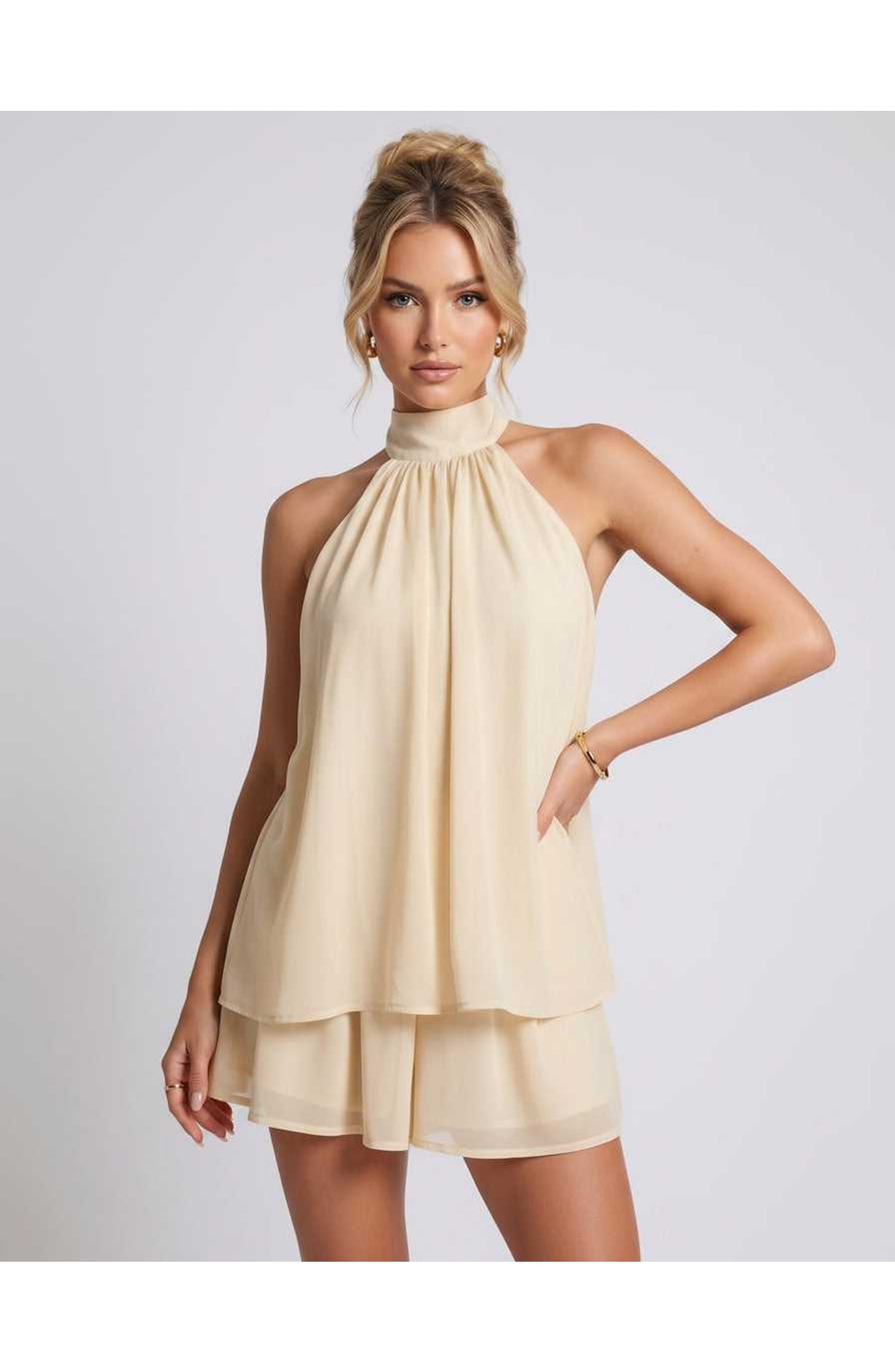 Simone Dames Mini Jurk | Halternek | Gelaagde Rok