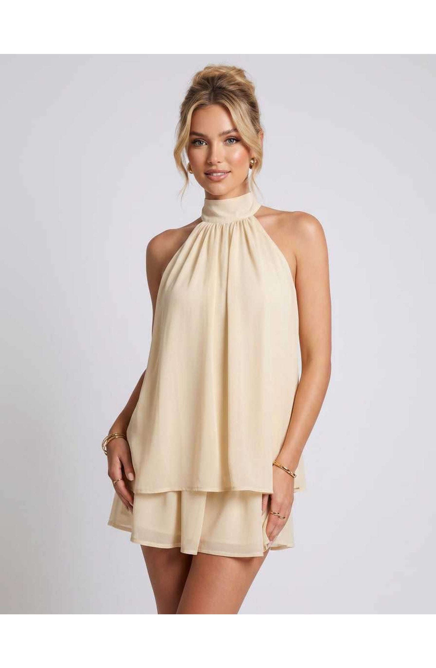 Simone Dames Mini Jurk | Halternek | Gelaagde Rok