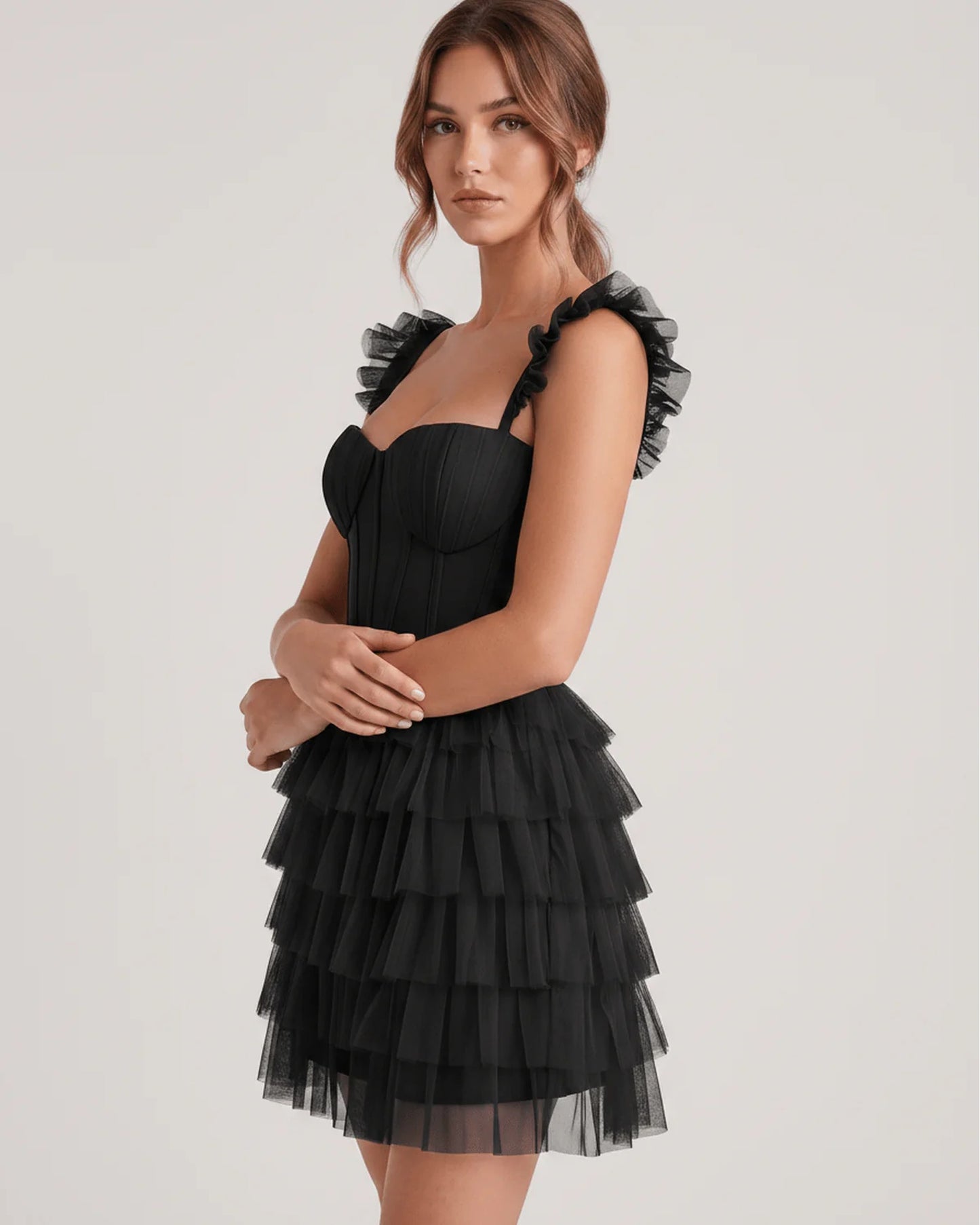 Annick Women's Mini Dress | Layered Tulle Skirt | Stitched Bustier Bodice