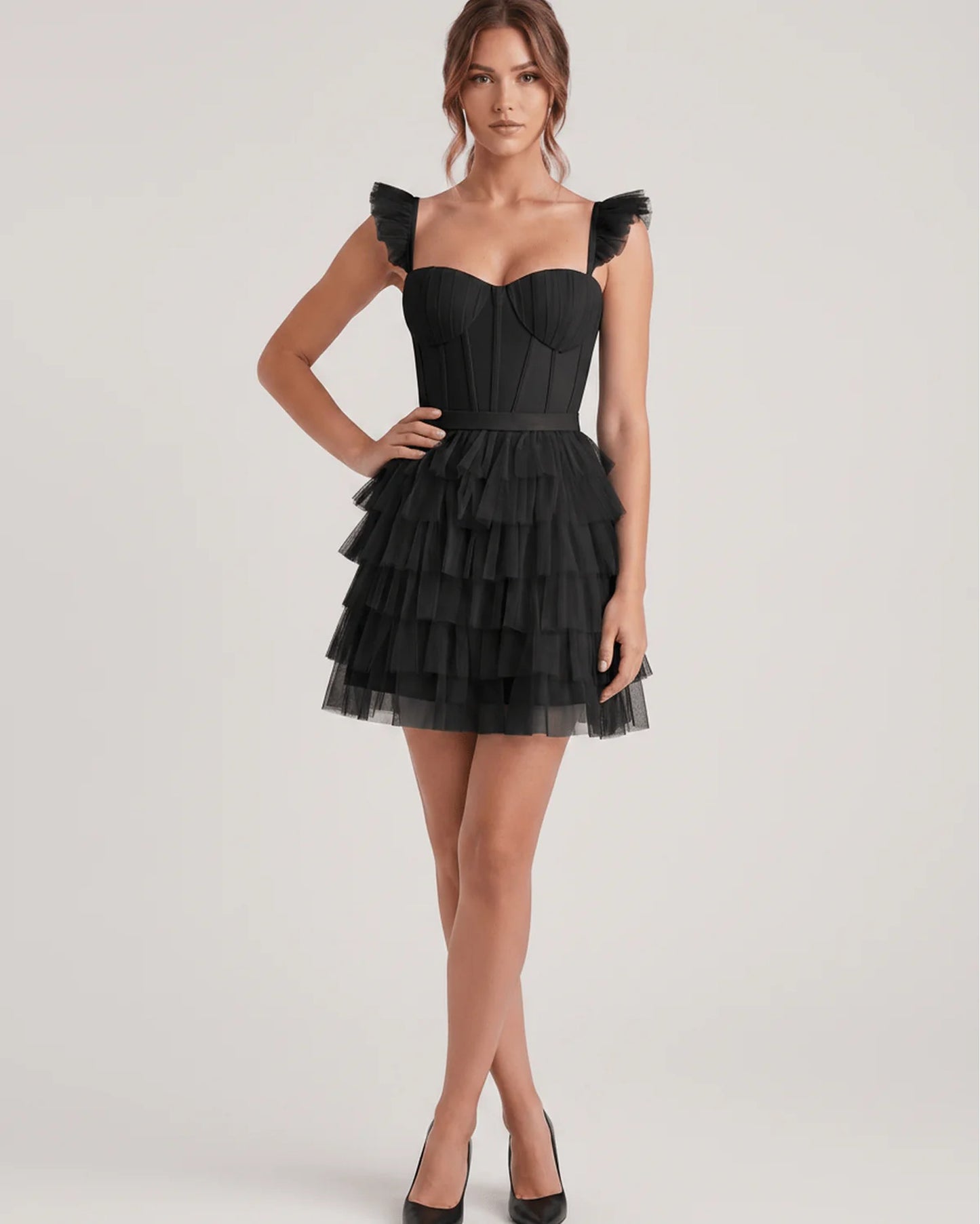 Annick Women's Mini Dress | Layered Tulle Skirt | Stitched Bustier Bodice