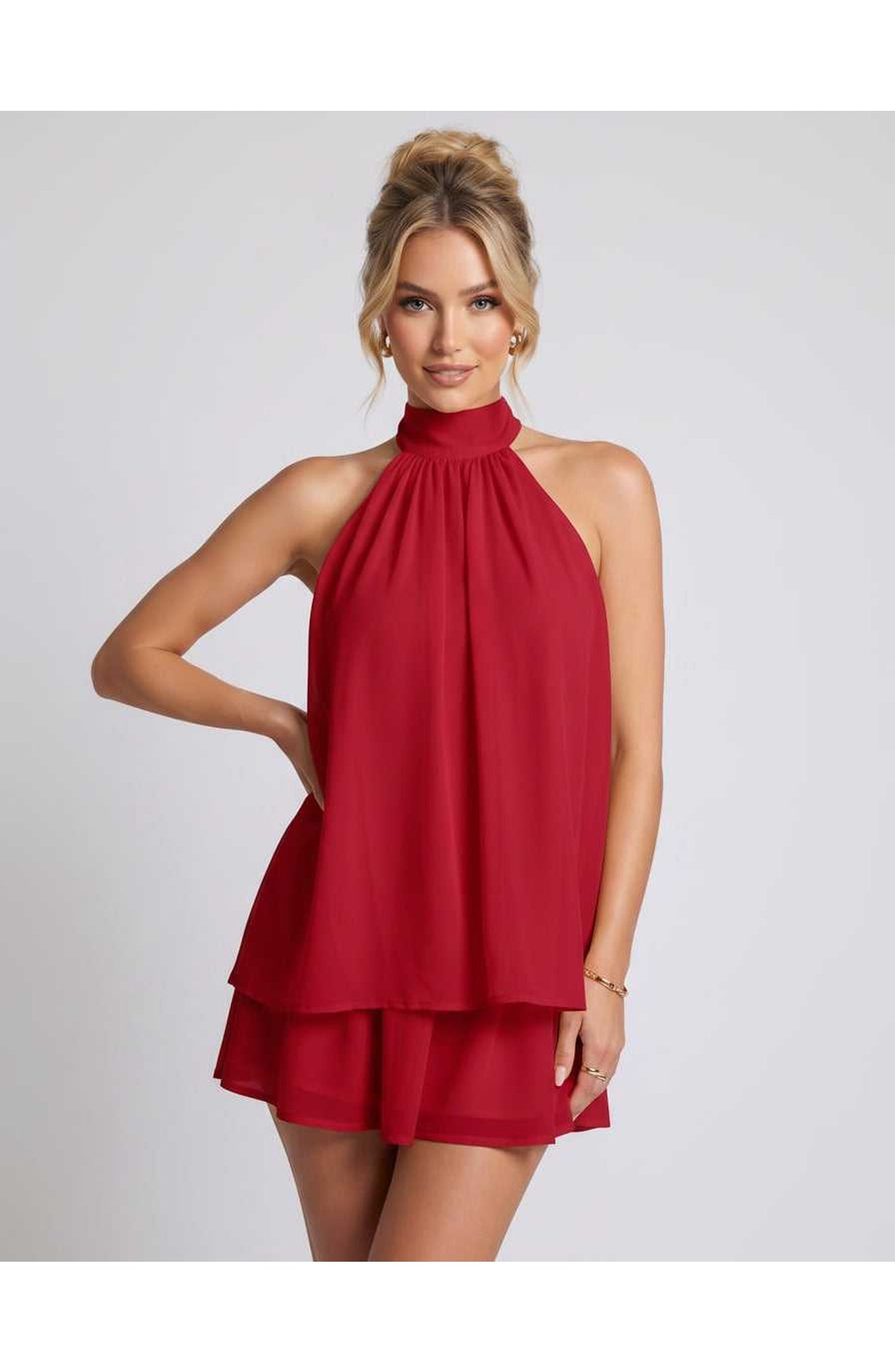 Simone Dames Mini Jurk | Halternek | Gelaagde Rok