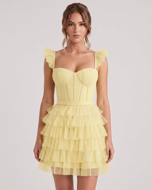 Annick Women's Mini Dress | Layered Tulle Skirt | Stitched Bustier Bodice