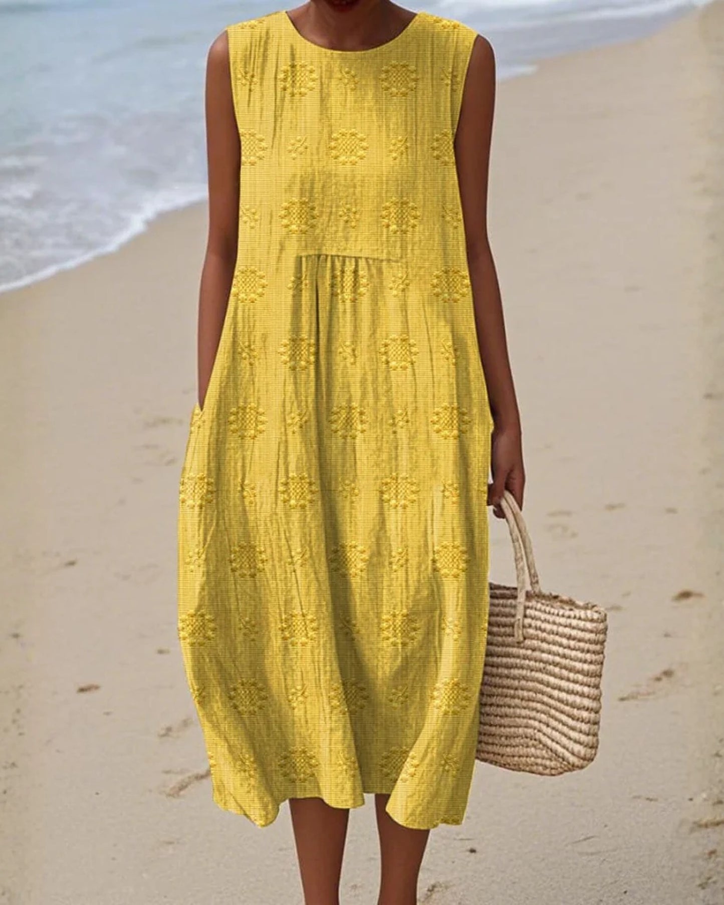 Alette Dames Midi Jurk | Mouwloos | Gestructureerd Patroon