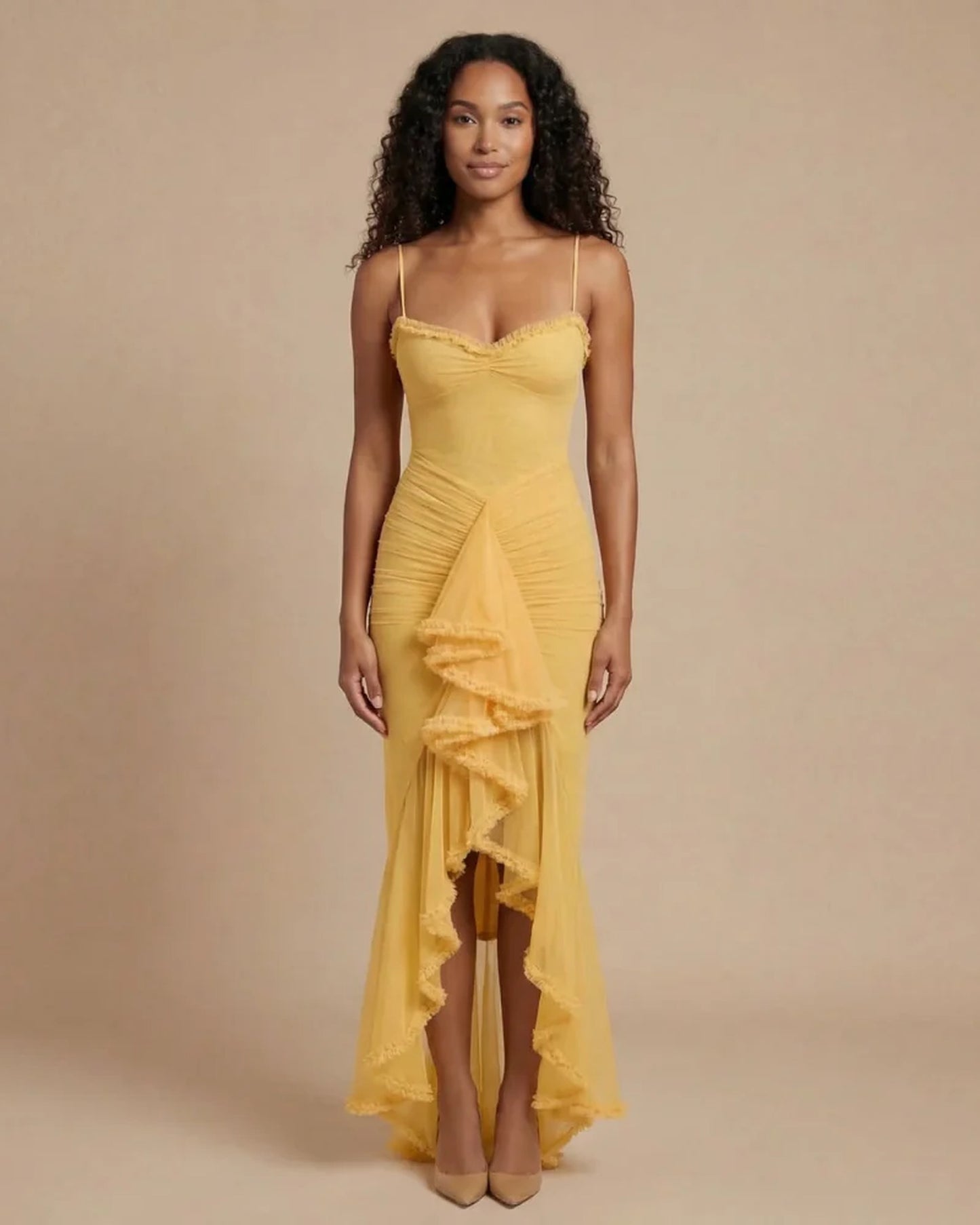 Miranda Dames Maxi Jurk | Sweetheart Hals | Ruffle Split